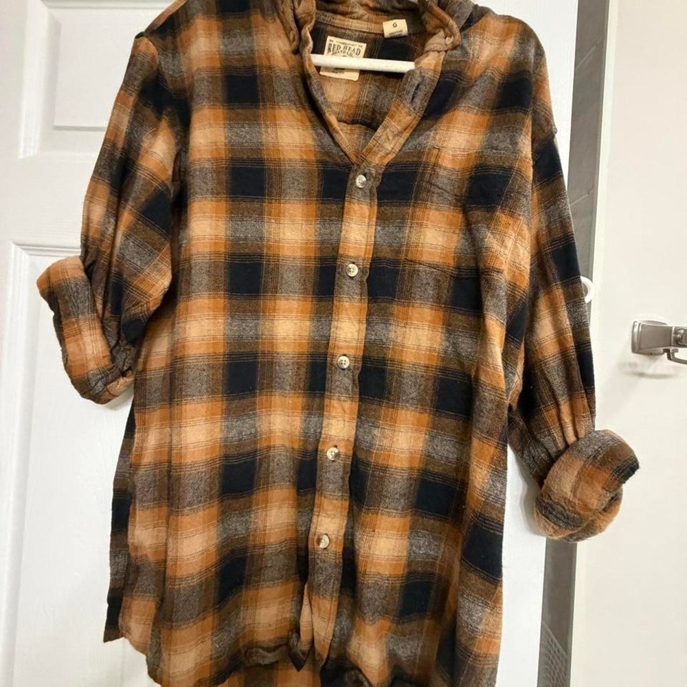 Red Head Brand Co Mens Brown Black Plaid Flannel Shirt Size L